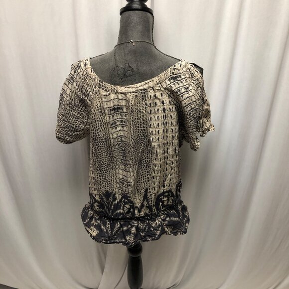 Nine West Top Womens Size Medium Beige Black Elastic Hemline Lightweight Cotton - Picture 5 of 9